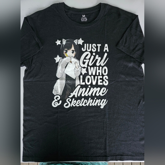 Anime Girl Just A Girl Who Loves Anime & Sketching Drawing Women T-shirt Medium - Picture 3 of 4